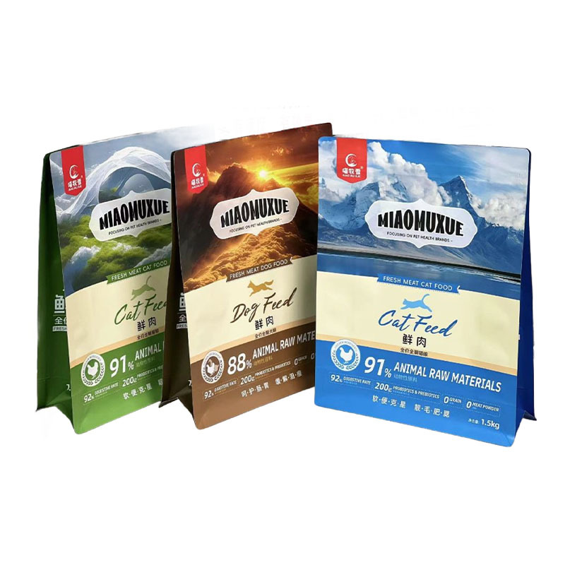 Customized Logo Eight-Side Sealing Dog Food Freeze-Dried Food Packaging Bag, Cat Food Pet Food Stand-Up Resealable Aluminum-Coated Plastic Bag