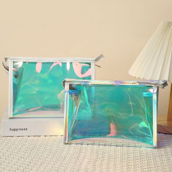 GlowVibe Waterproof PVC Cosmetic Organizer - Holographic Travel Toiletry Bag with Iridescent Zipper, Transparent Makeup Pouch for Women