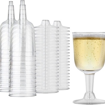 160ML Disposable Gold Glitter Plastic Wine Glasses — Elegant Champagne Flutes for Parties & Events (25 PCs/Bag)